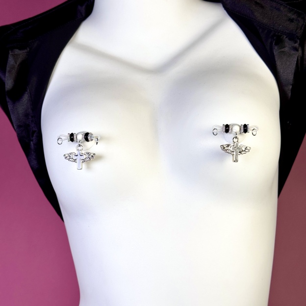 Dark Angel Wing Cross Non-Piercing Nipple Clamp