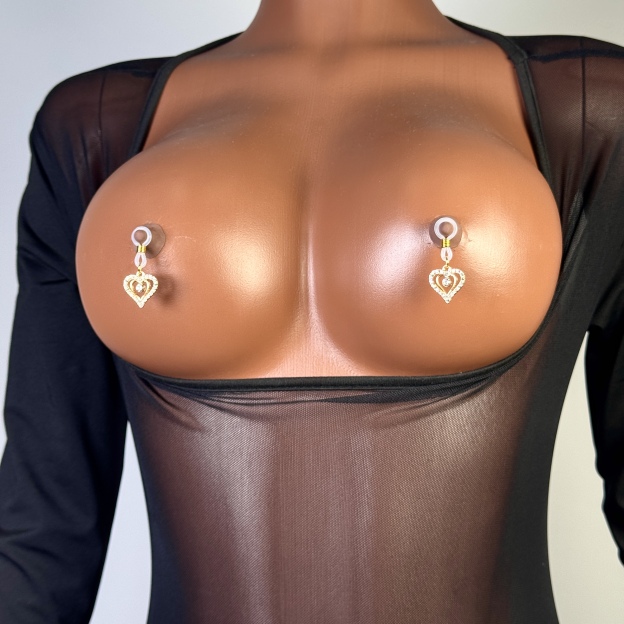 Double Heart Crystal No-Piercing Nipple Clamp
