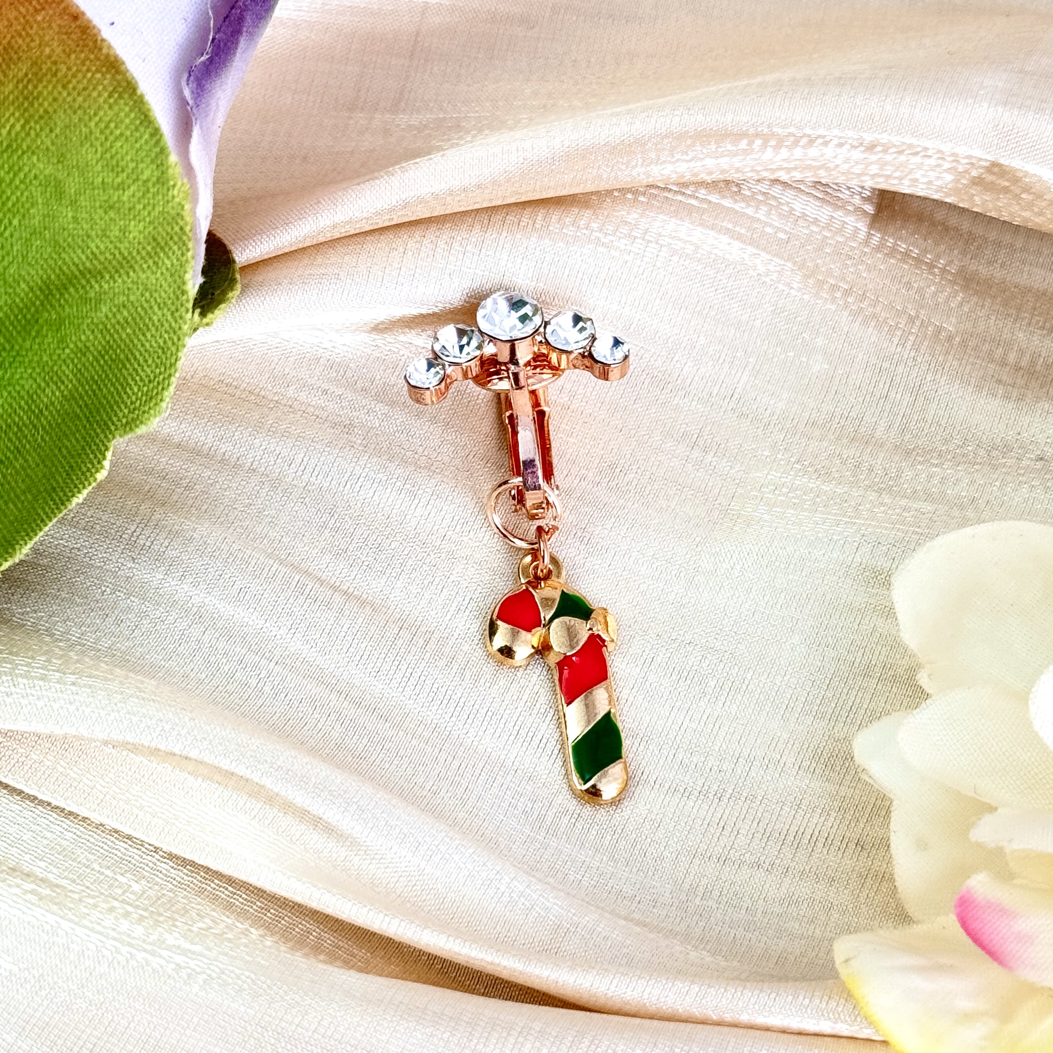 Christmas Candy Cane Faux Belly Button Ring