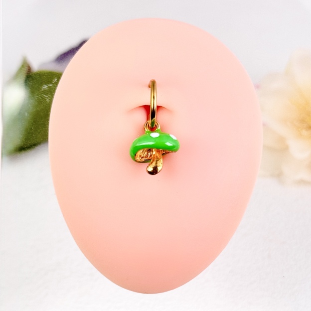 Green Mushroom Charm Faux Belly Ring