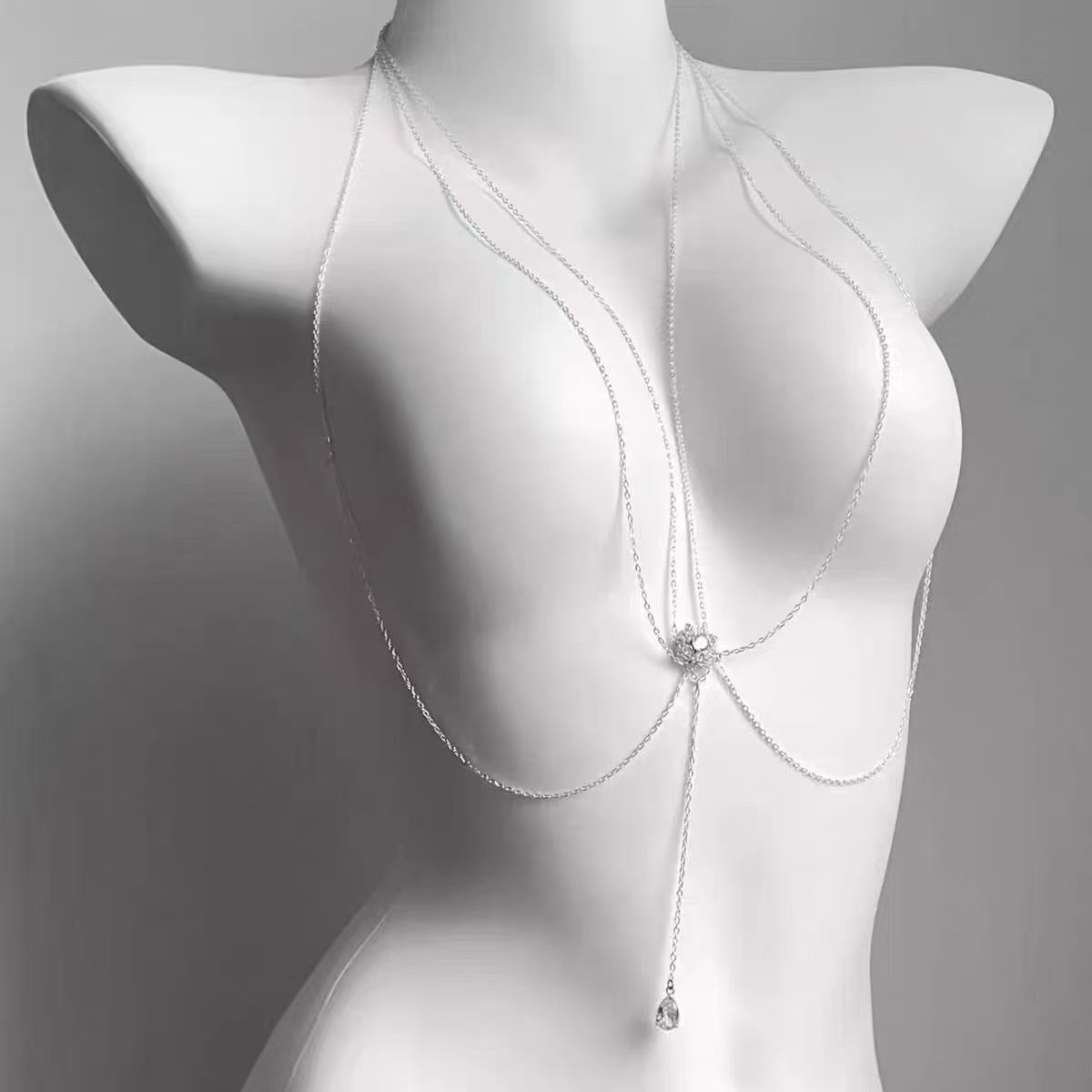 Rhinestone Flower Pendant Multi-layer Body Chain