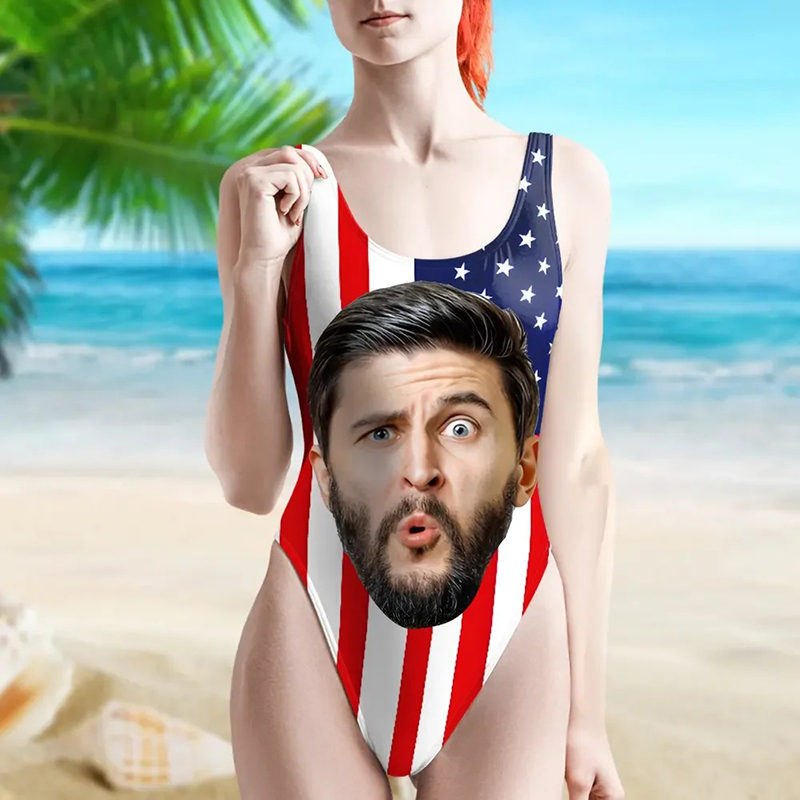 Personalized American Flag Photo Women's Swimsuit-Thyye