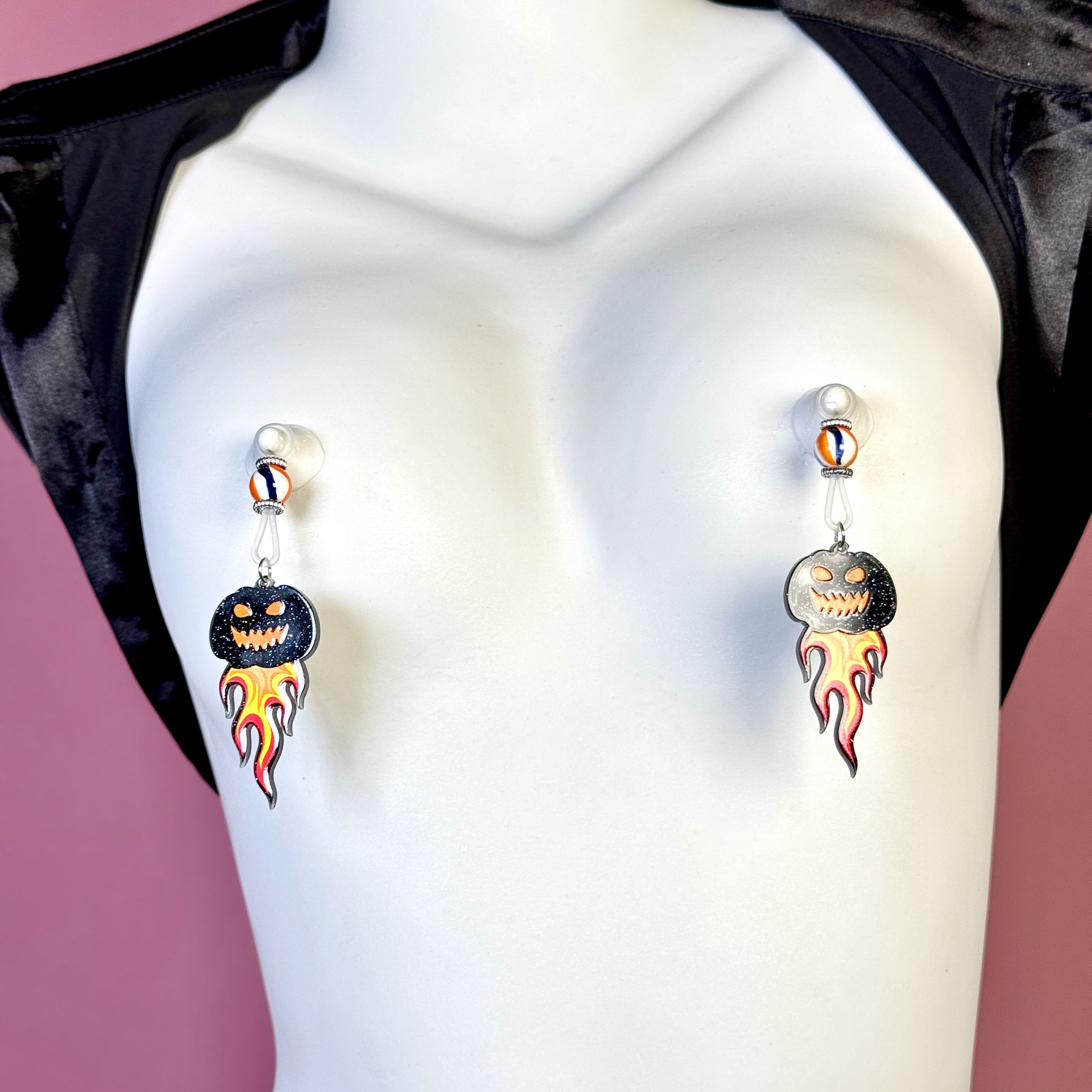 Flame Pumpkin Nipple Clamps