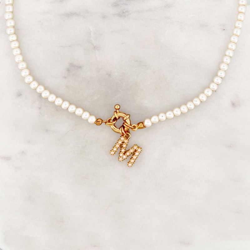  Pearls Choker Pearl Initial-Thyye