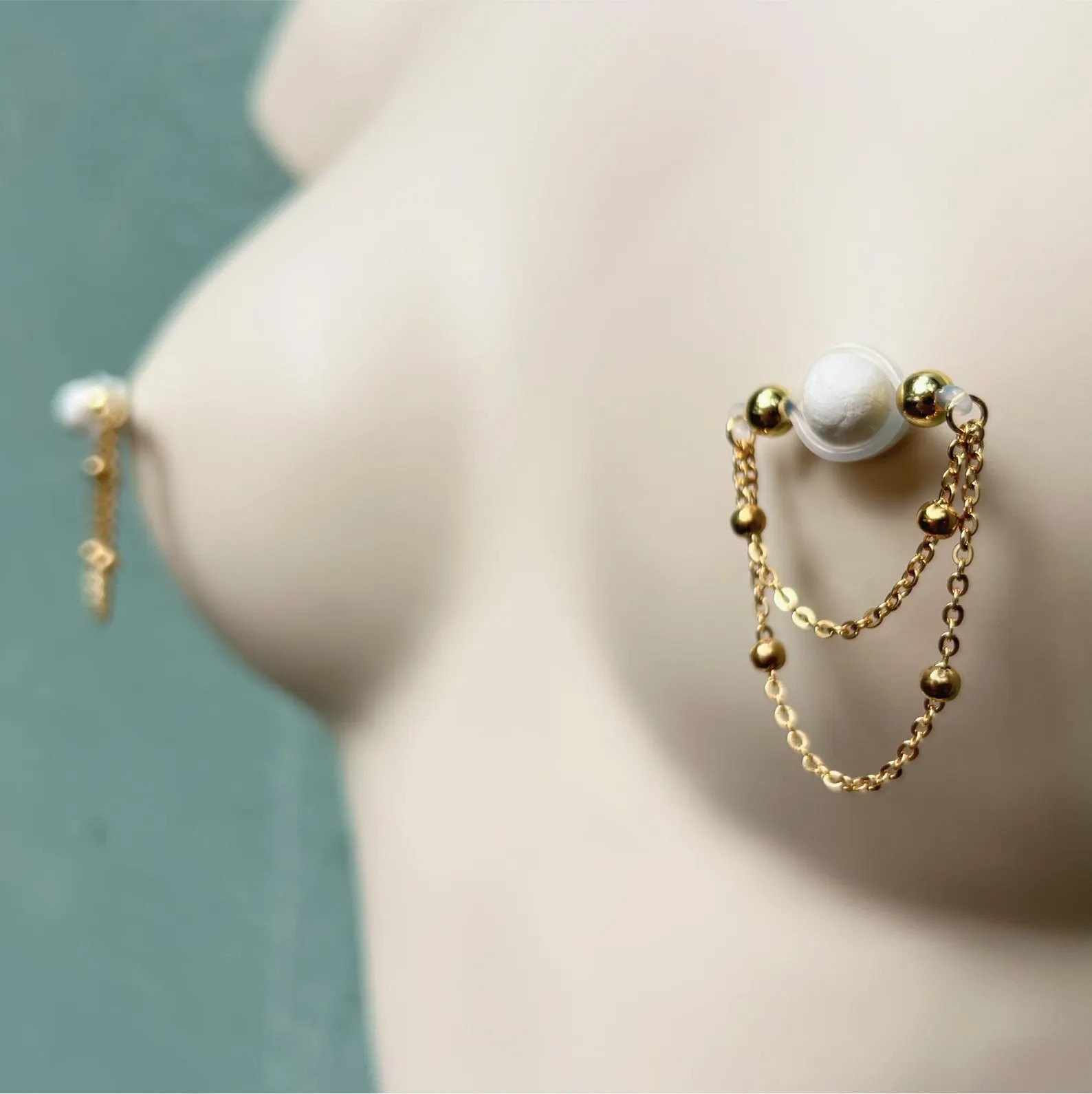 Beaded Gold Chain Fake Nipple Piercing-Thyye