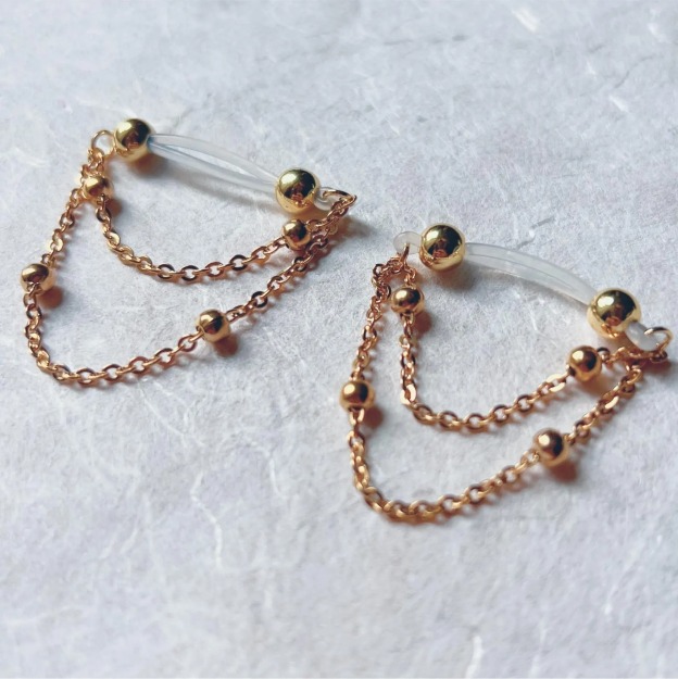 Beaded Gold Chain Fake Nipple Piercing-Thyye