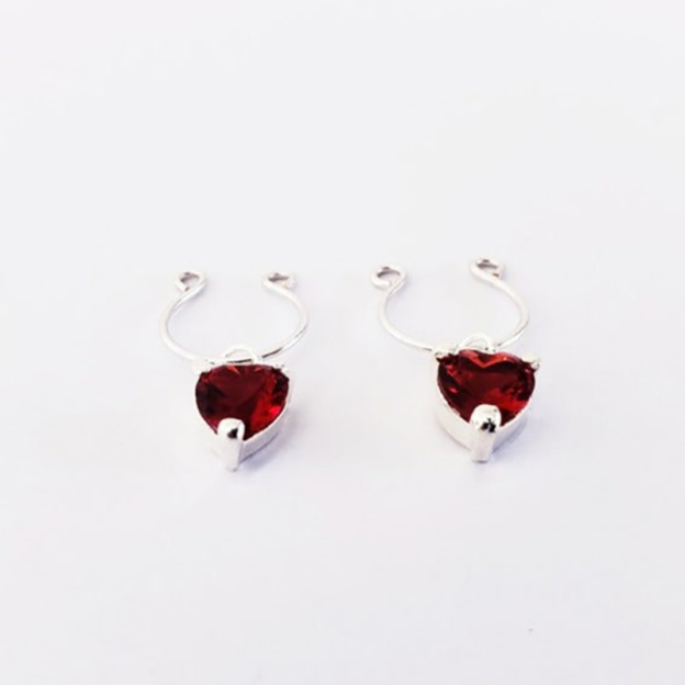 Heart-shaped nipple ring with red gemstone-Thyye