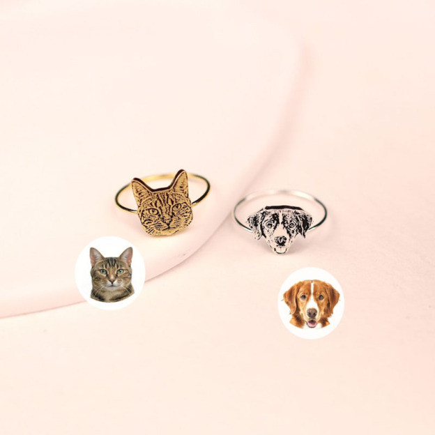 Custom Engraved Pet Head Silhouette Ring-Thyye