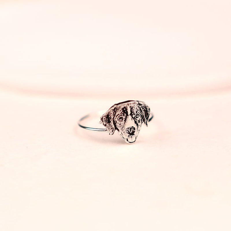 Custom Engraved Pet Head Silhouette Ring-Thyye