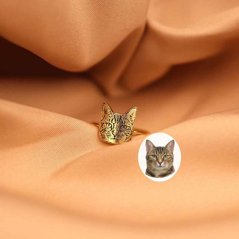 Custom Engraved Pet Head Silhouette Ring-Thyye