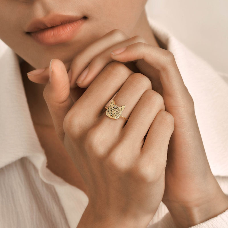 Custom Engraved Pet Head Silhouette Ring-Thyye