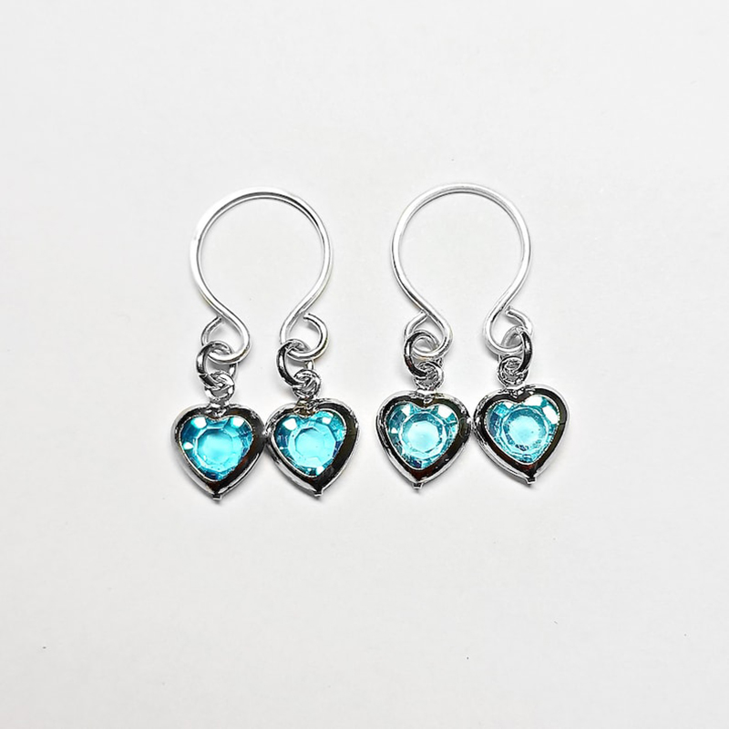 Blue rhinestone heart shaped fake nipple ring-Thyye