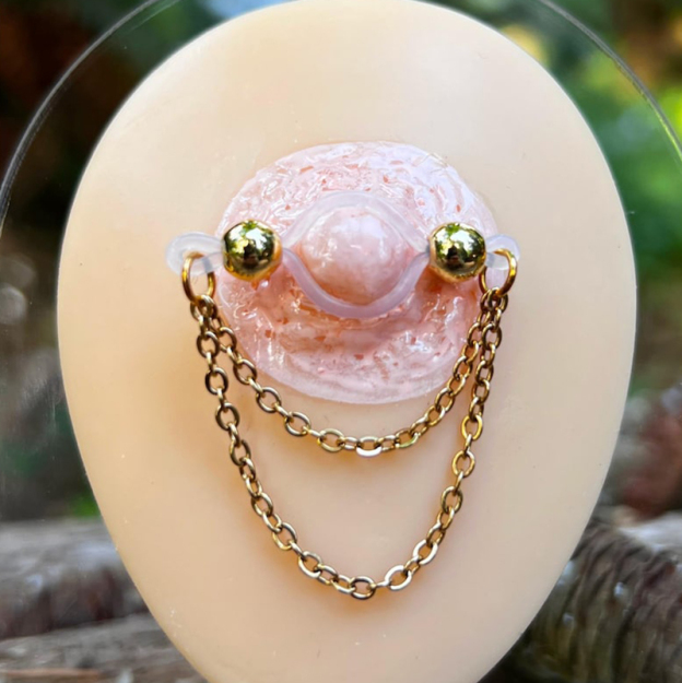 Imitation barbell and chain nipple rings-Thyye