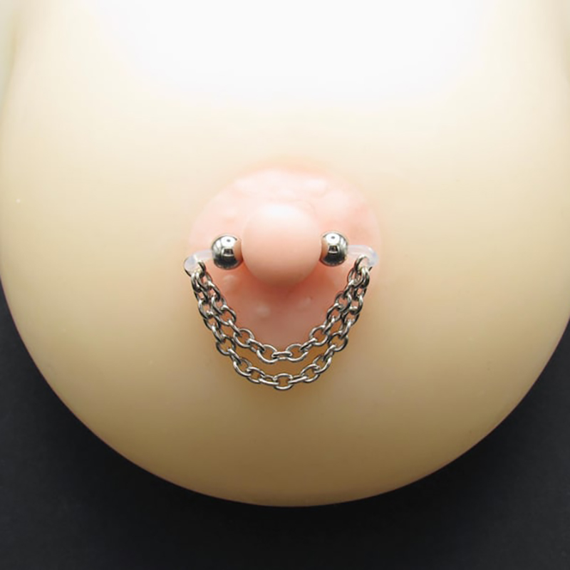 Imitation barbell and chain nipple rings-Thyye