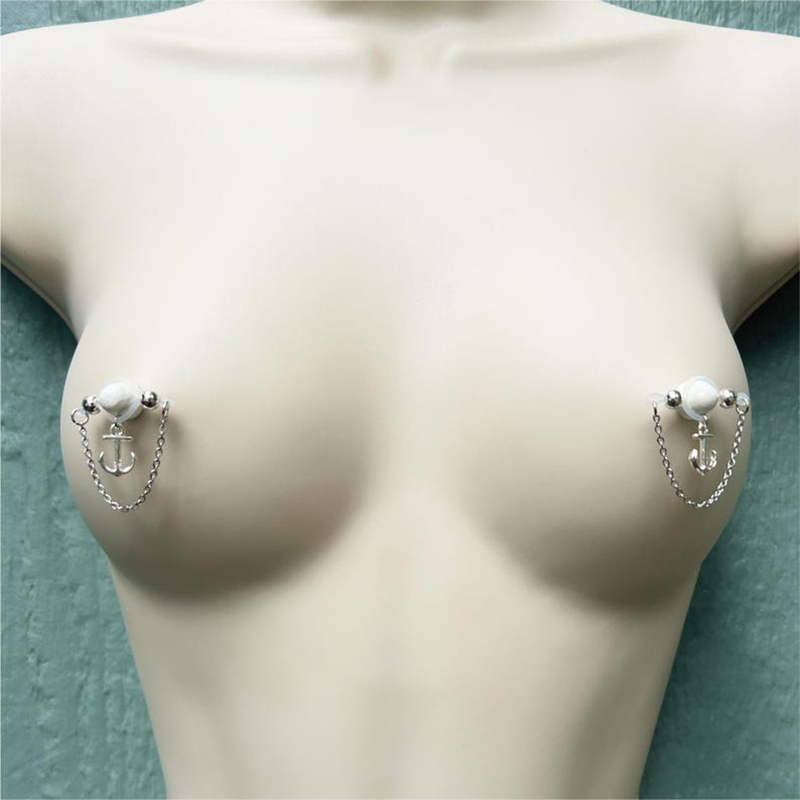 Nipple ring with chain and anchor-Thyye