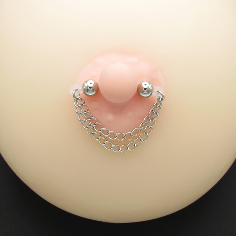 Imitation barbell and chain nipple rings-Thyye