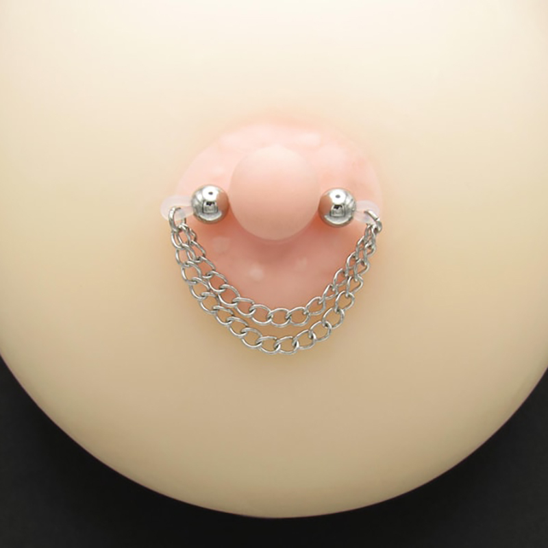 Imitation barbell and chain nipple rings-Thyye