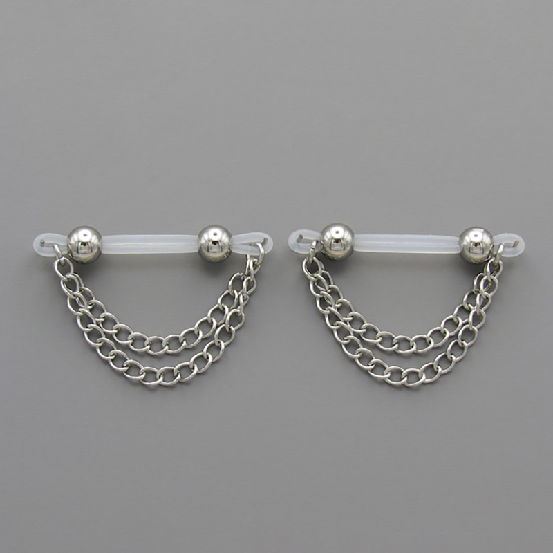 Imitation barbell and chain nipple rings-Thyye