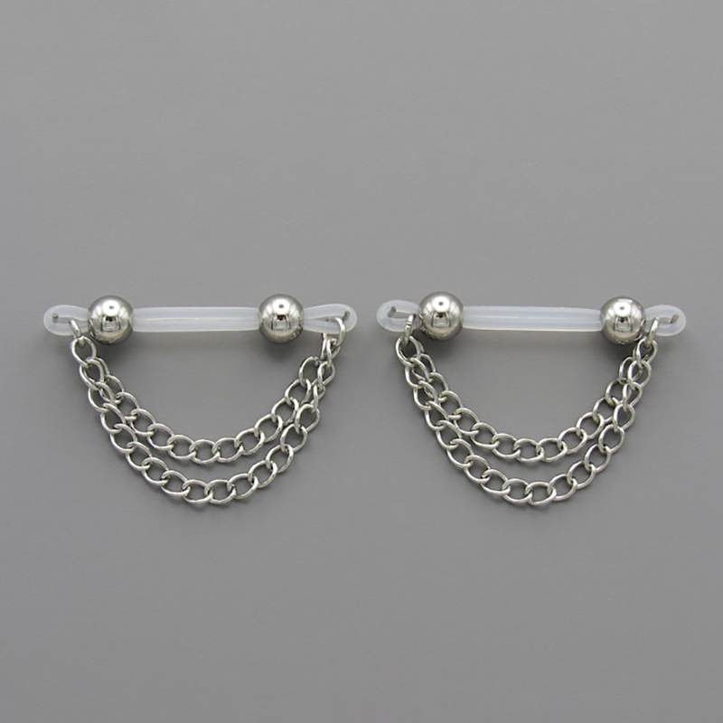 Imitation barbell and chain nipple rings-Thyye