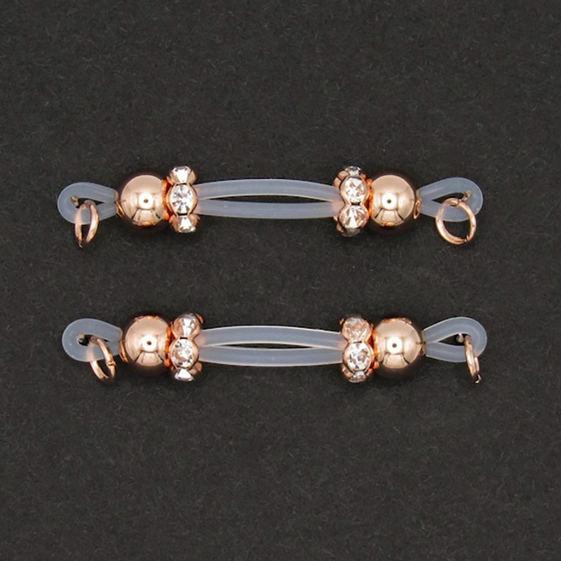 Rose gold plated barbell style nipple ring with diamonds-Thyye