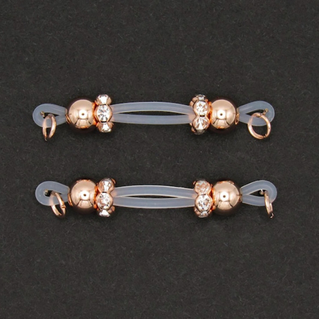 Rose gold plated barbell style nipple ring with diamonds-Thyye