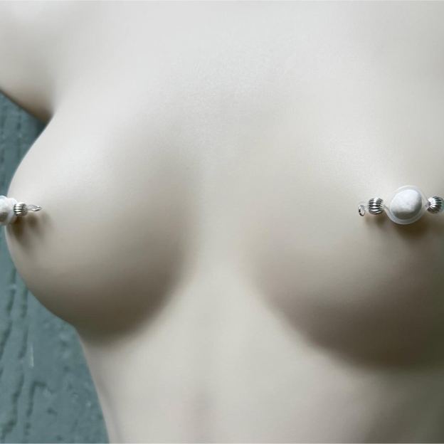 Silver barbell nipple jewelry-Thyye