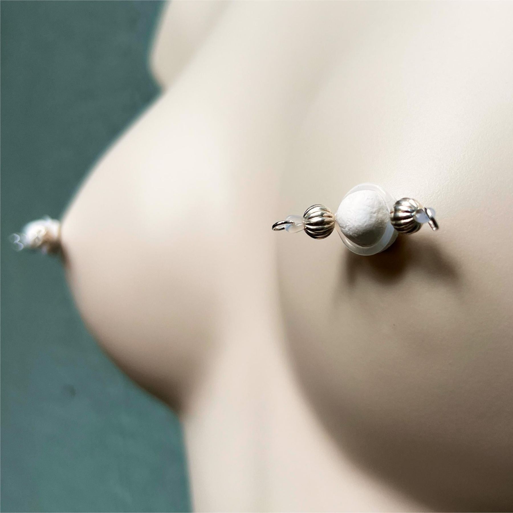 Silver barbell nipple jewelry-Thyye