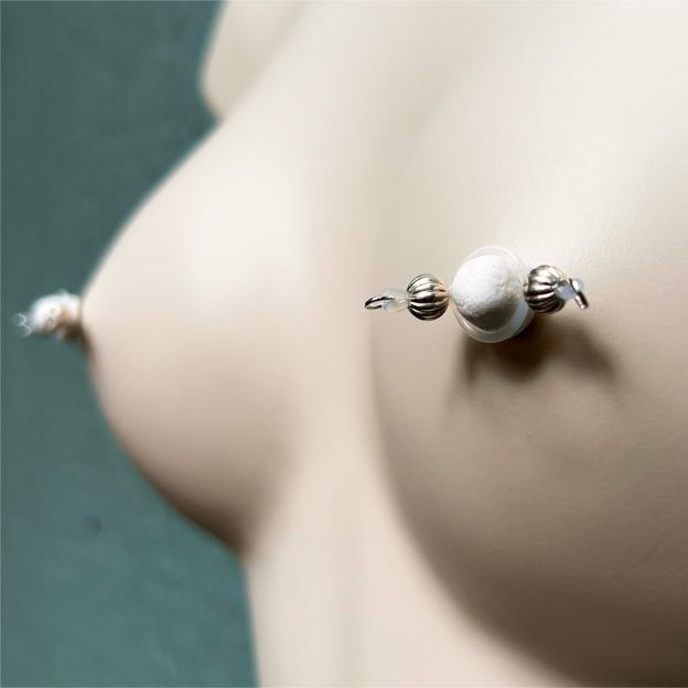 Silver barbell nipple jewelry-Thyye