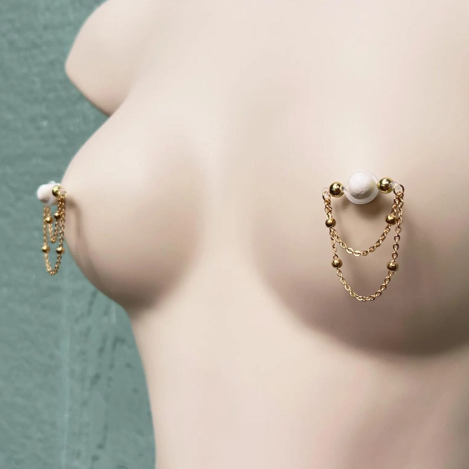 Beaded Gold Chain Fake Nipple Piercing-Thyye