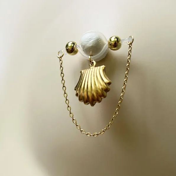 Fake nipple piercing jewelry with shells and chains-Thyye