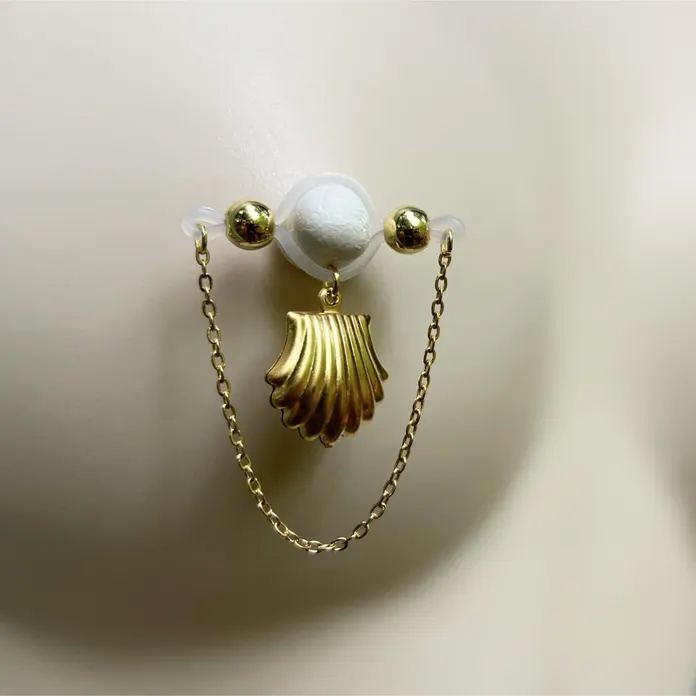 Fake nipple piercing jewelry with shells and chains-Thyye