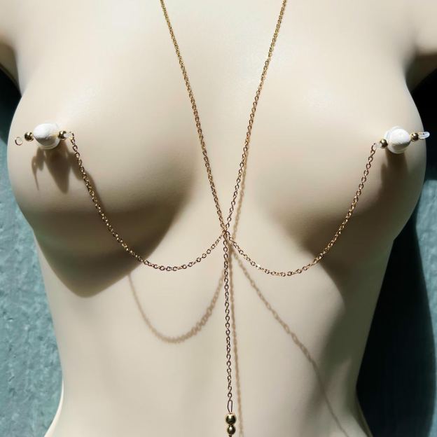 Non Pierced Nipple Necklace Gold Body Chain