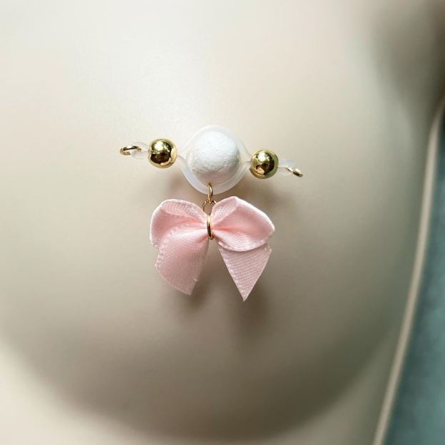 Cute fake nipple piercing with bowknot ornament