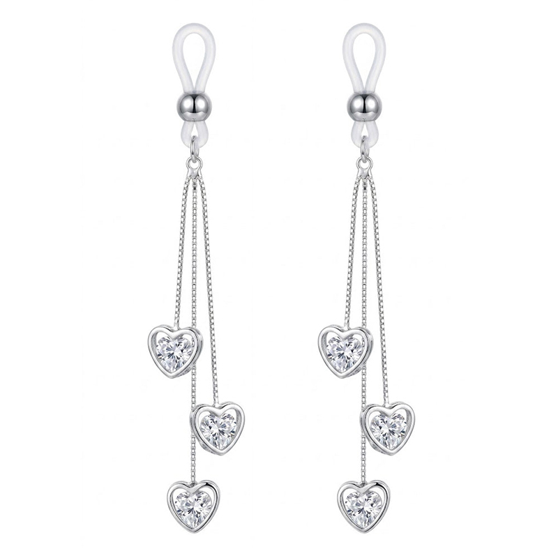 Triple-heart pendant non-piercing nipple ring