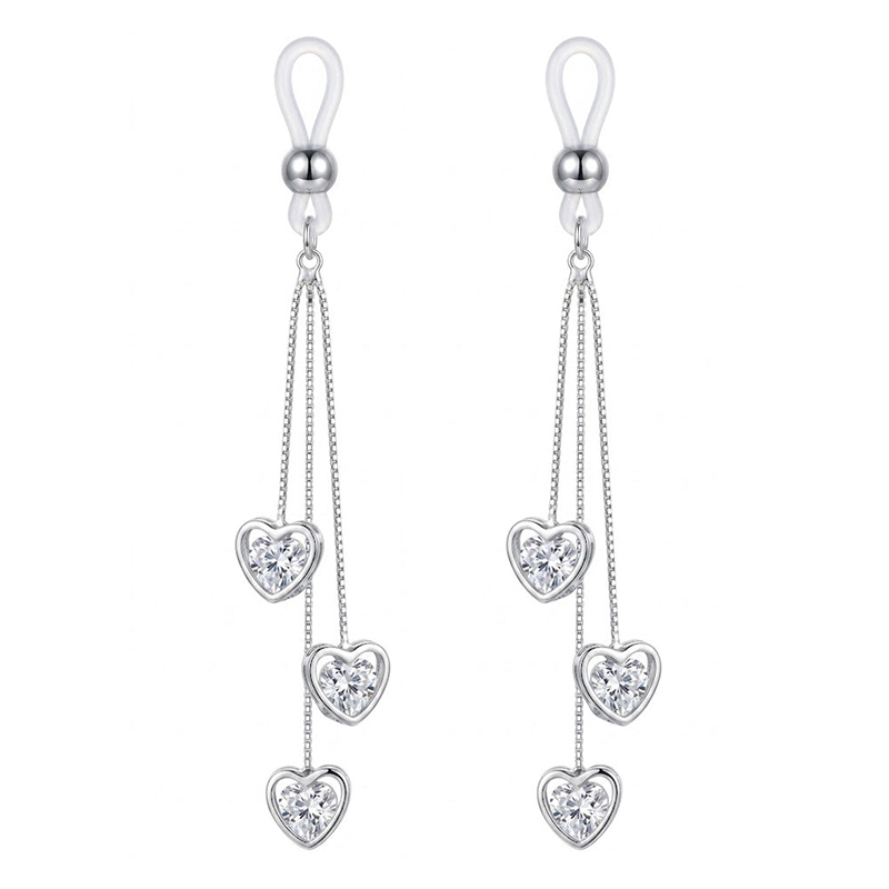 Triple-heart pendant non-piercing nipple ring