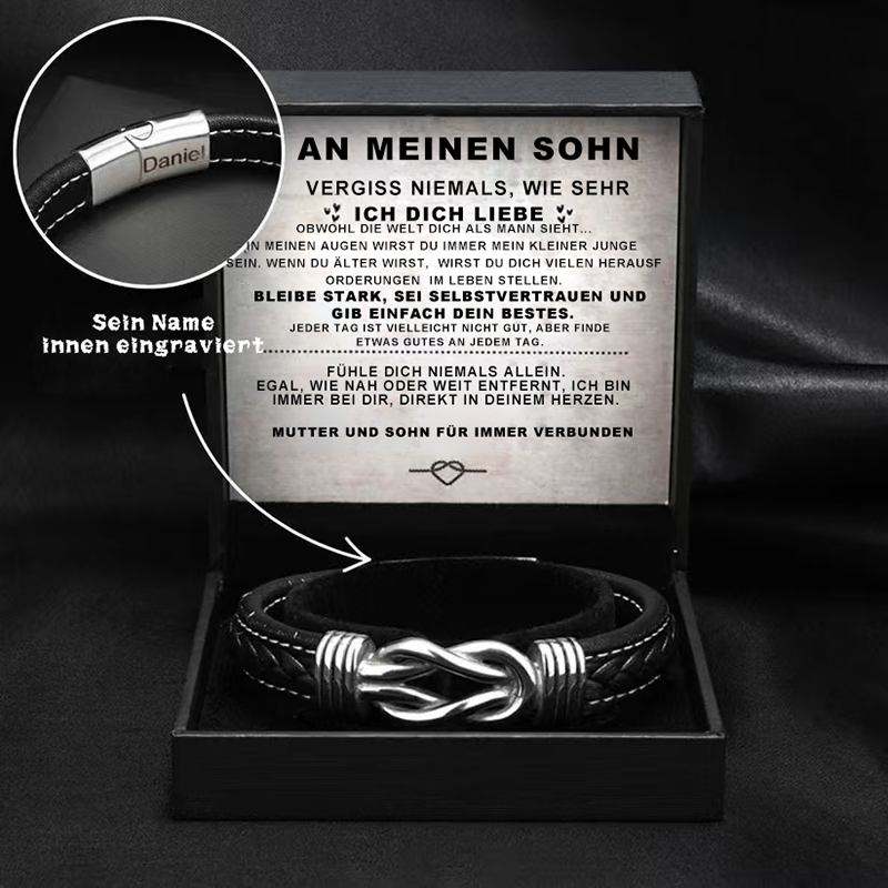 Geschenkset mit Infinity-Knoten-Armband und eingraviertem Namen für den Sohn-Thyye