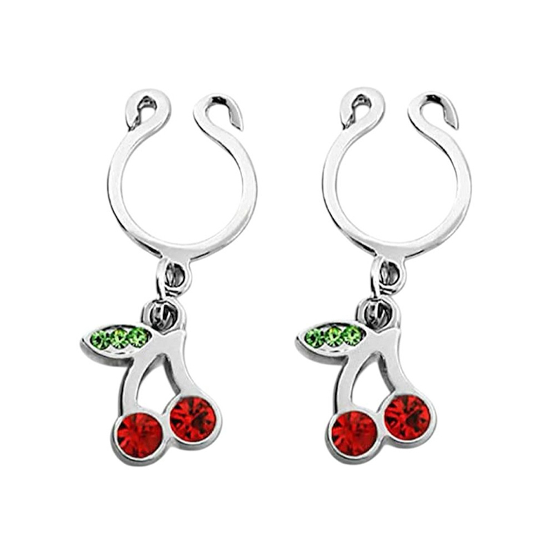 Dangling cherry fake clip-on nipple ring-Thyye