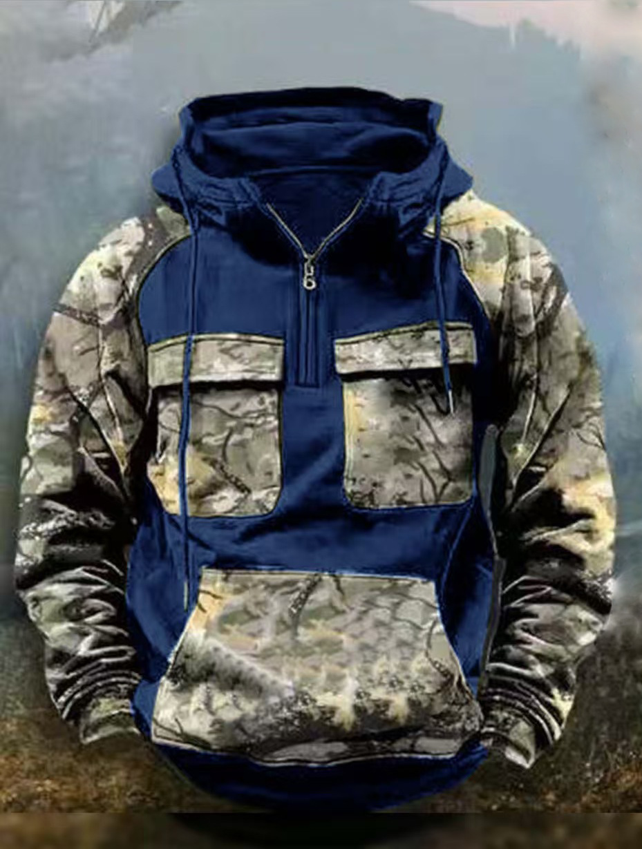 Men's Vintage Western Deer Print Multi-Pocket Jacket