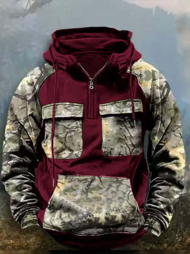 Men's Vintage Western Deer Print Multi-Pocket Jacket