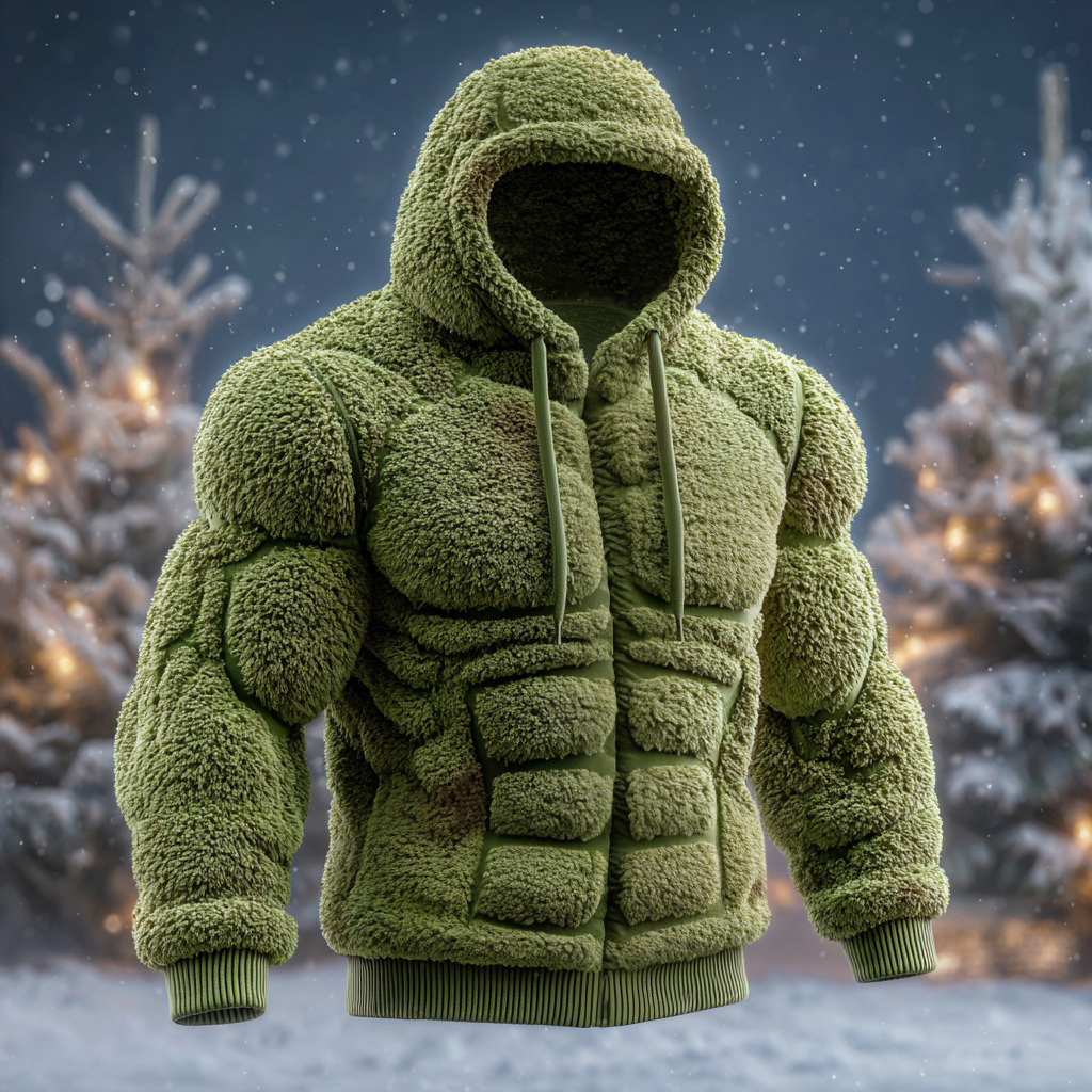 Line Art Flannel Warm Men's Hooded Sweatshirt