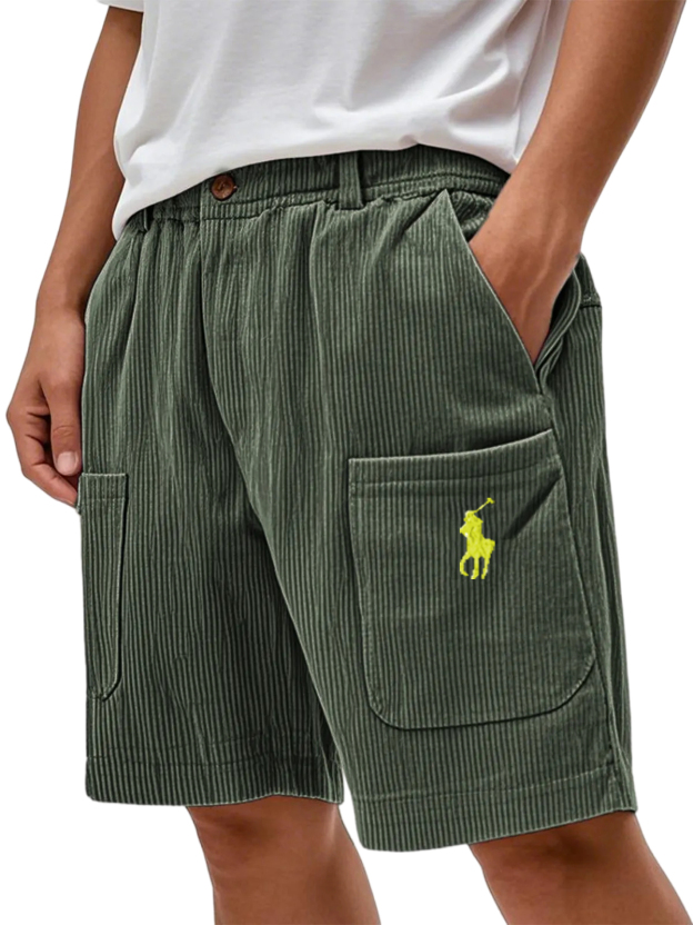 Men's Practical Multi-pocket Stylish Corduroy Simple Embroidered Logo Bermuda Button Shorts