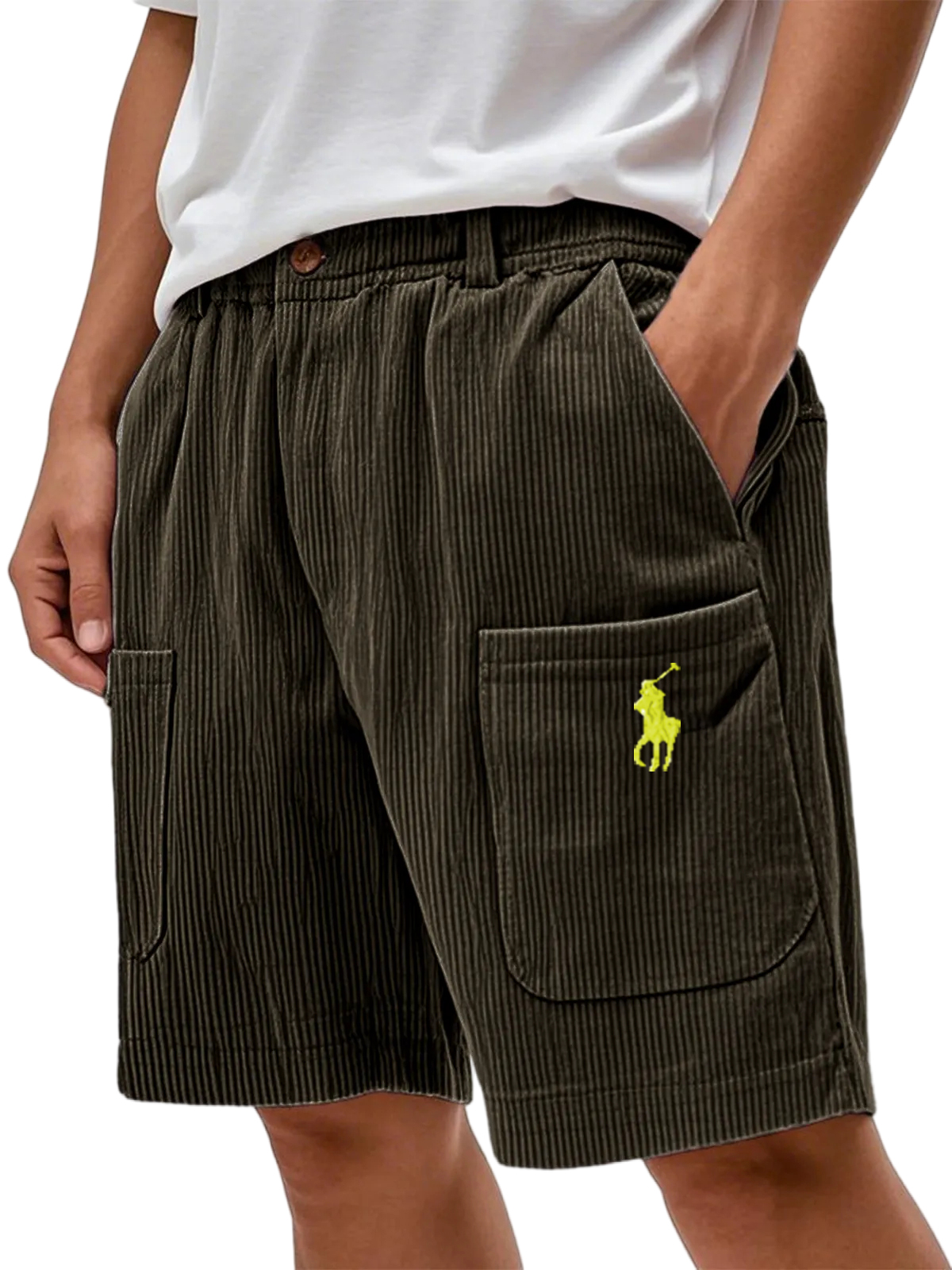 Men's Practical Multi-pocket Stylish Corduroy Simple Embroidered Logo Bermuda Button Shorts