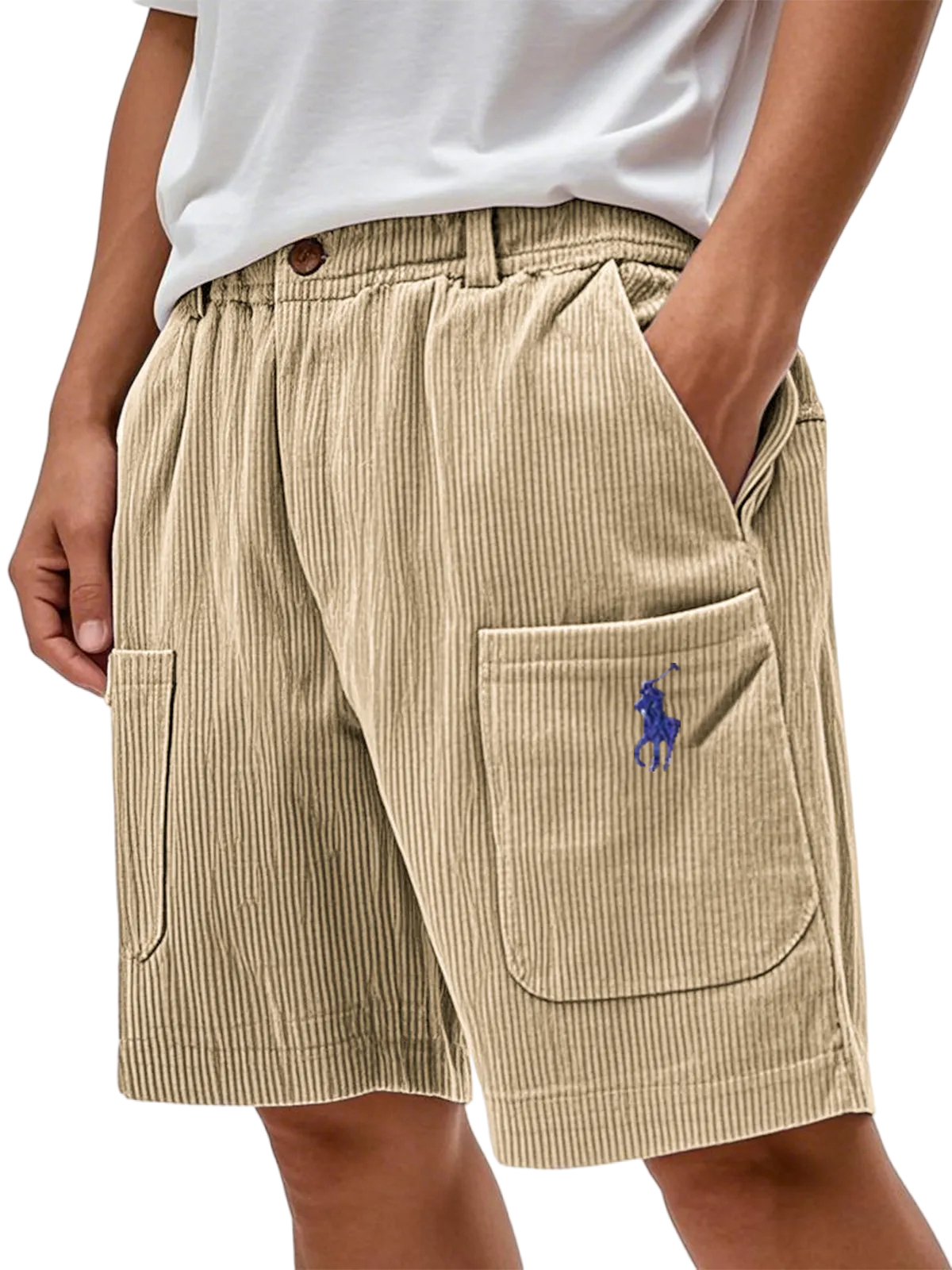 Men's Practical Multi-pocket Stylish Corduroy Simple Embroidered Logo Bermuda Button Shorts