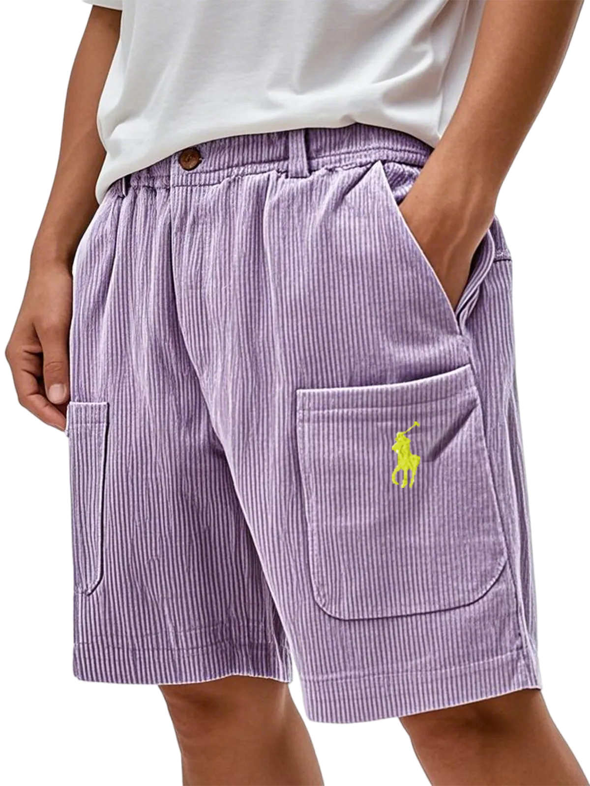 Men's Practical Multi-pocket Stylish Corduroy Simple Embroidered Logo Bermuda Button Shorts