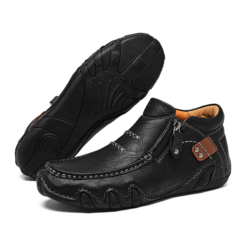 Men’s All-Season Leather Zip Boots – Durable, Waterproof & Orthopedic Support