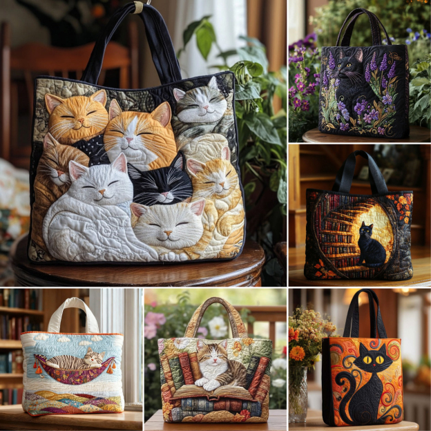 🌼 Quilted Cat Tote Collection — Cute, Cozy & Perfect for Cat Lovers