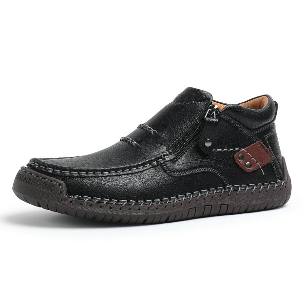 ⏰Limited Time Sale 70% OFF-Men’s Handmade Premium Leather Slip-On Driving Boots – Wide Toe, Arch Support, Waterproof, Pressure Relief, Non-Slip Sole for Casual, Travel & Outdoor