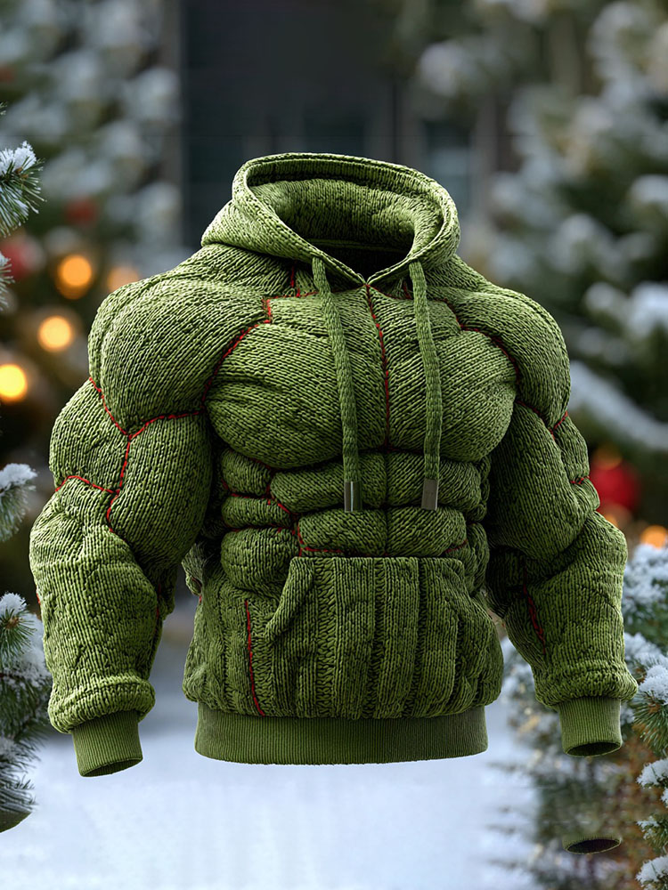Line Art Knitted Warm Men's Hooded Sweater