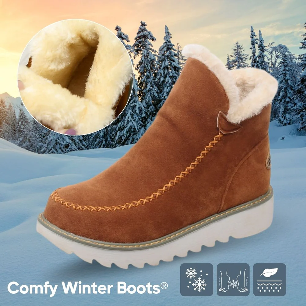 Women's Classic Non-Slip Ankle Snow Boots,Women's Cashmere Waterproof Non-Slip Ankle Snow Boot,Winter Outdoor Warm Fur Lined Slip-on Flat Boots.