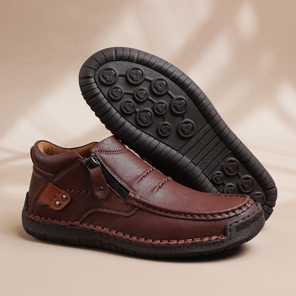⏰Limited Time Sale 70% OFF-Men’s Handmade Premium Leather Slip-On Driving Boots – Wide Toe, Arch Support, Waterproof, Pressure Relief, Non-Slip Sole for Casual, Travel & Outdoor